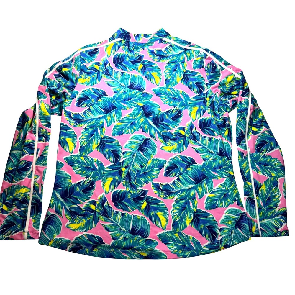 Tail Womens Tropical Leaf Quarter Zip Pickleball Golf Top Pink Teal Large - Picture 2 of 7